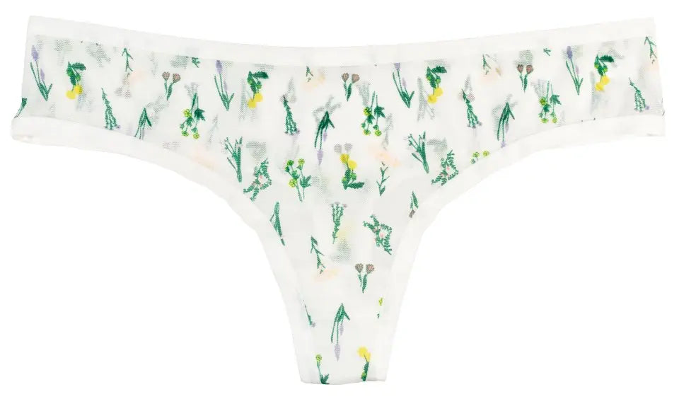 Sweet & Comfy White Floral Mesh Thong – XS–2X - Be Bliss Boutique