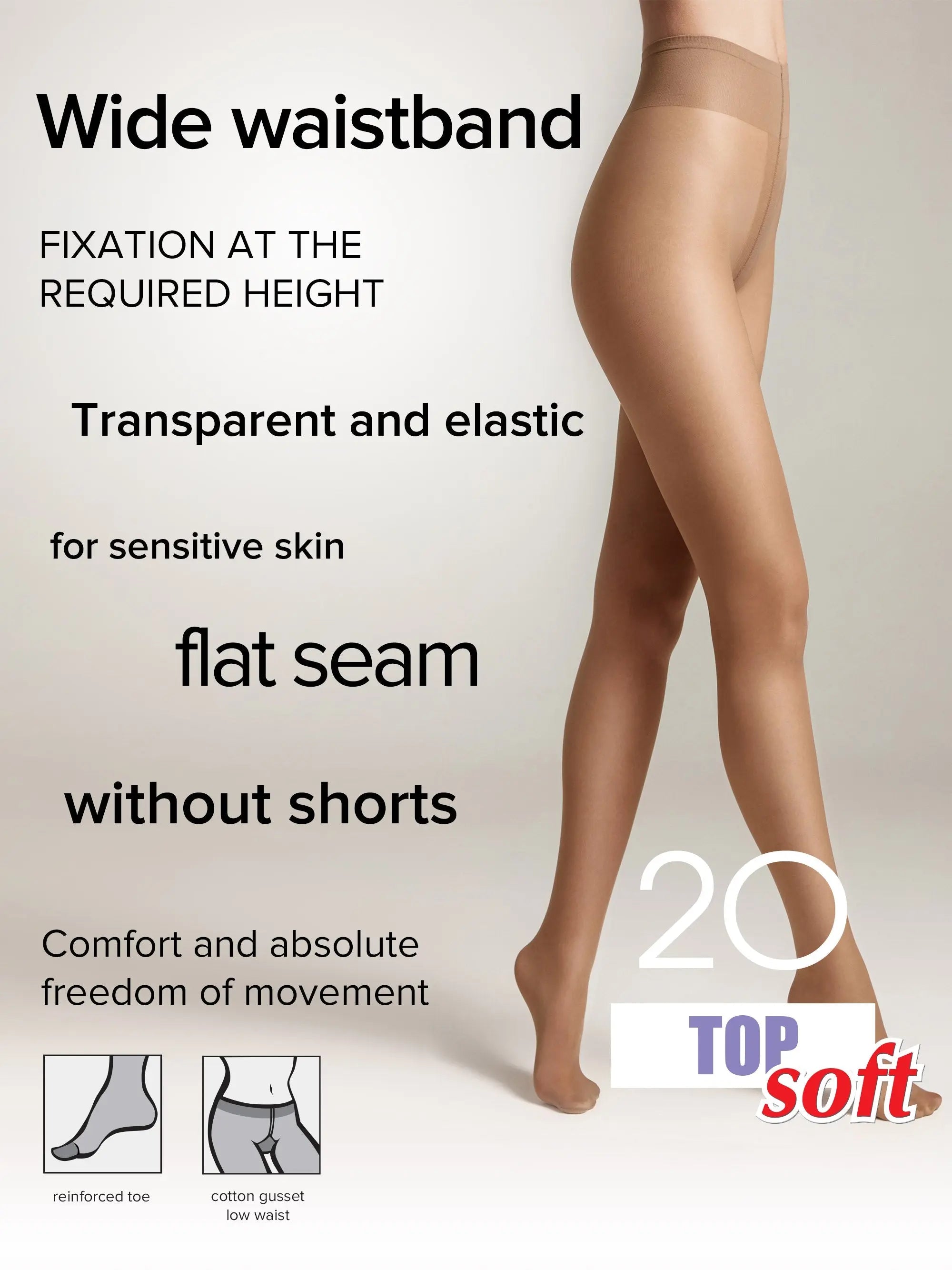 Conte Tights Top Soft 20 Den - Adjustable Fit for Sensitive Skin - Be Bliss Boutique