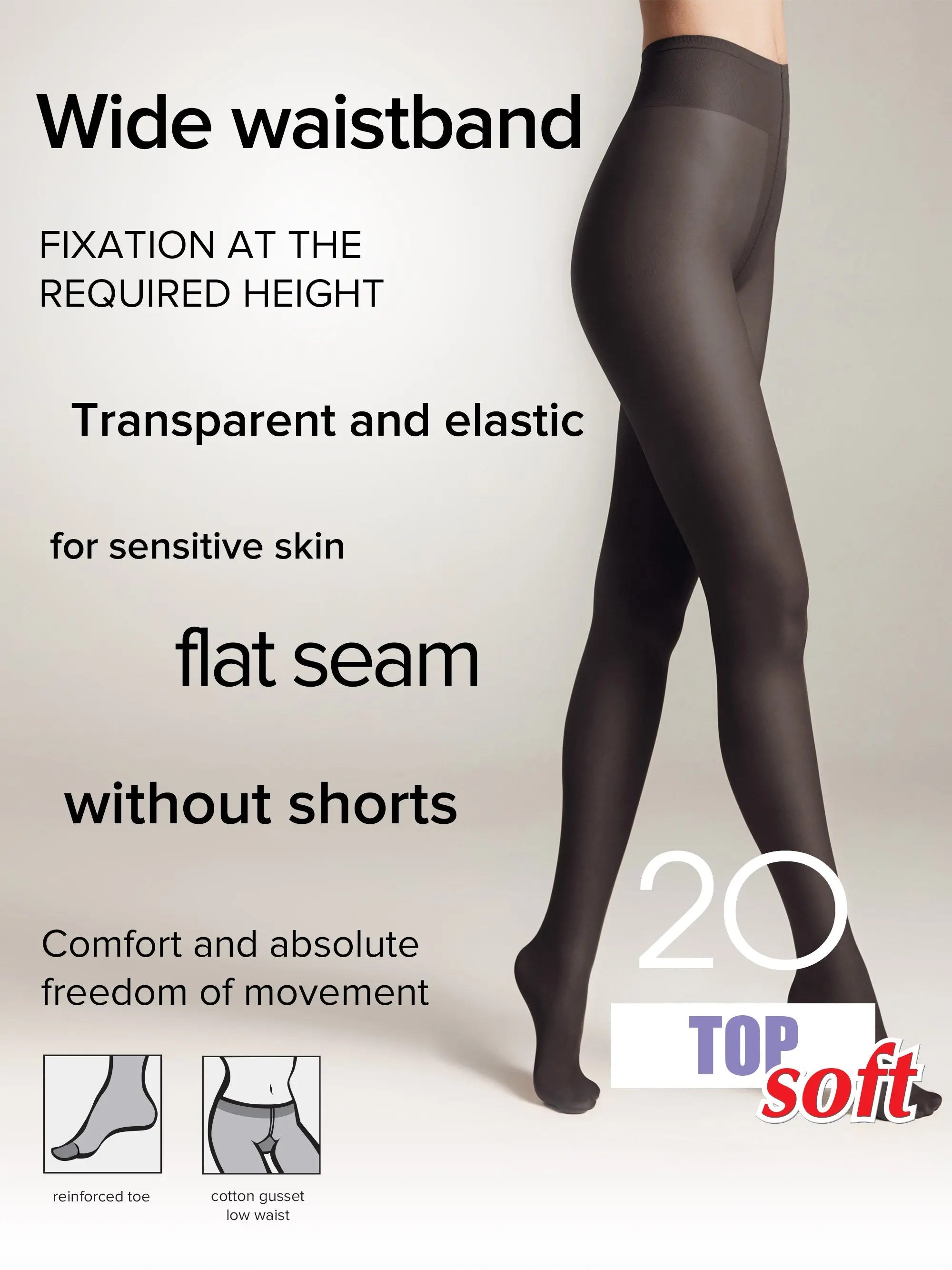 Conte Tights Top Soft 20 Den - Adjustable Fit for Sensitive Skin - Be Bliss Boutique