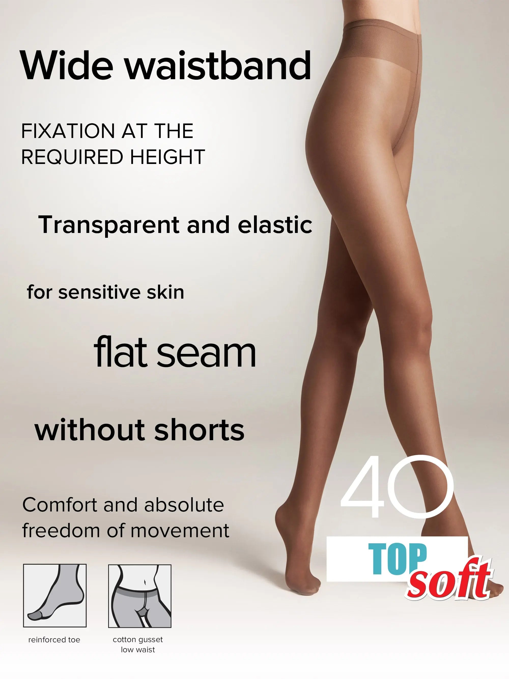 Conte Tights Top Soft 40 Den - Adjustable Fit for Sensitive Skin - Be Bliss Boutique