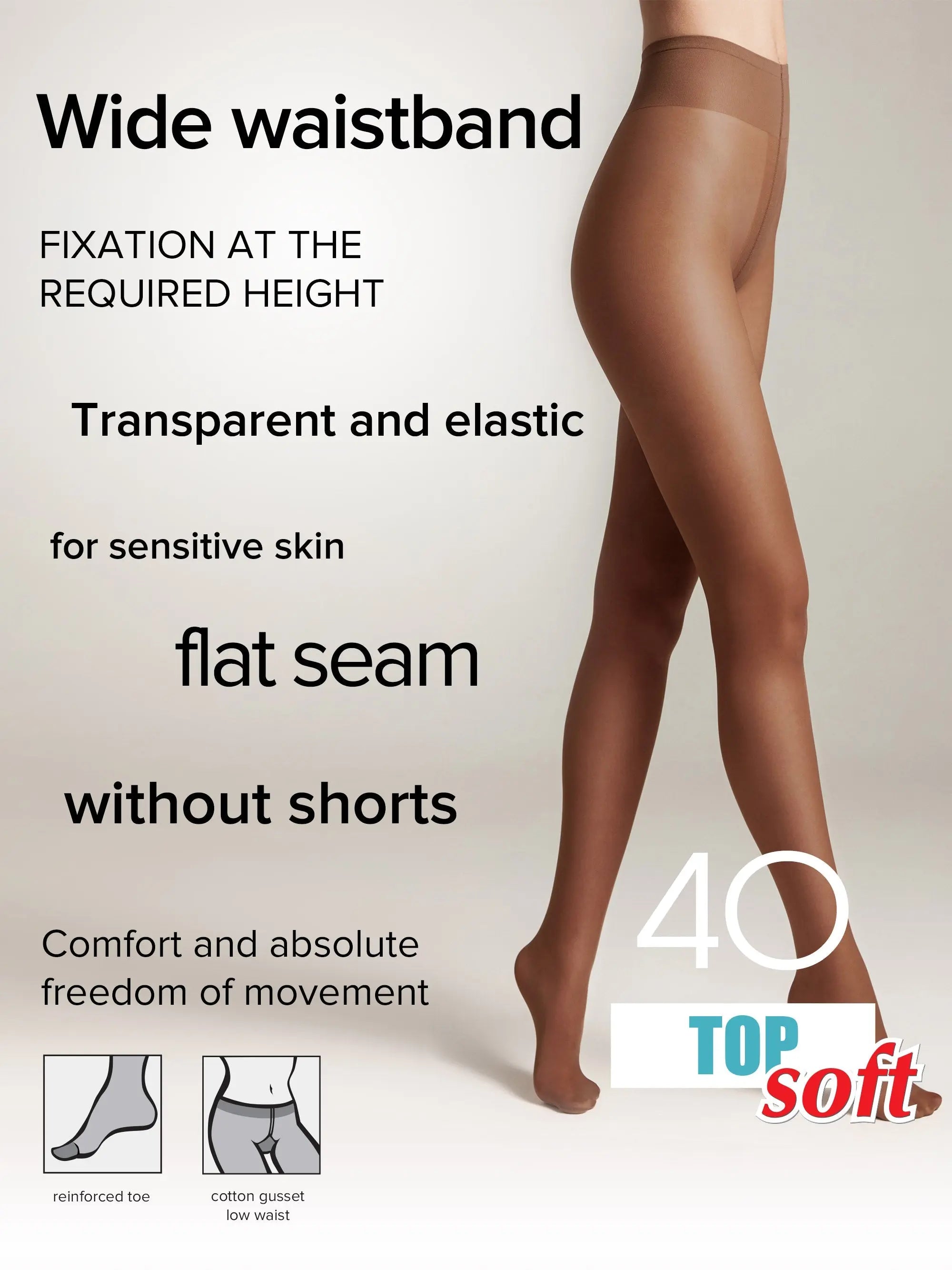 Conte Tights Top Soft 40 Den - Adjustable Fit for Sensitive Skin - Be Bliss Boutique