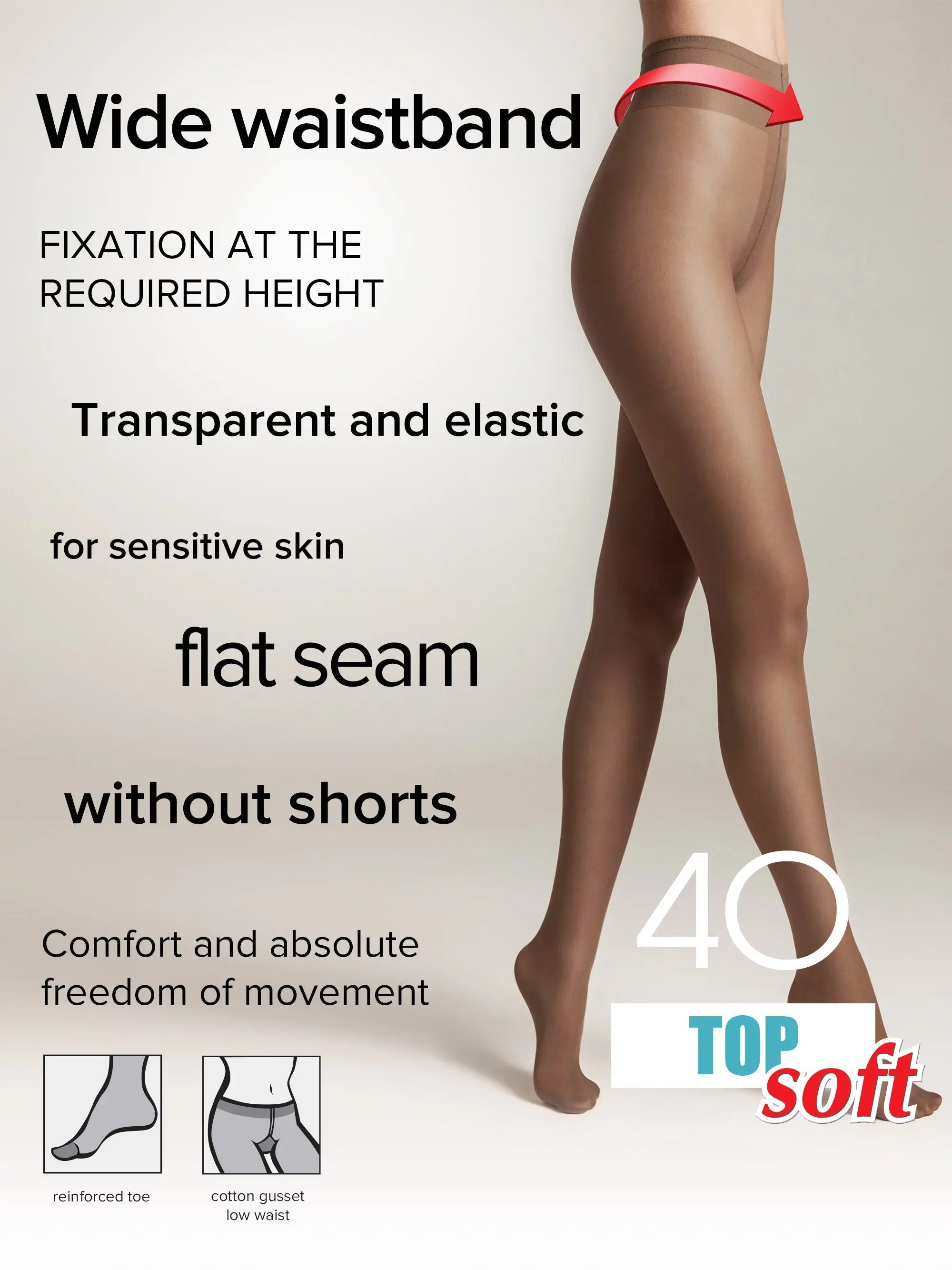Conte Tights Top Soft 40 Den - Adjustable Fit for Sensitive Skin - Be Bliss Boutique