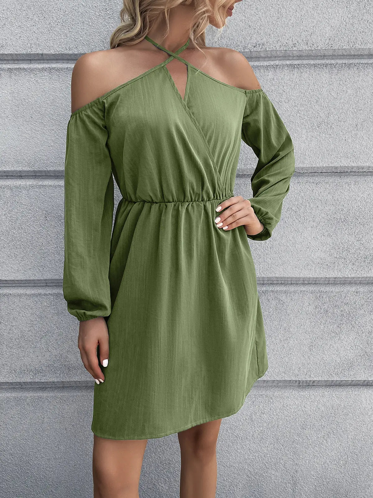 Cold-Shoulder Crisscross Mini Dress - Be Bliss Boutique