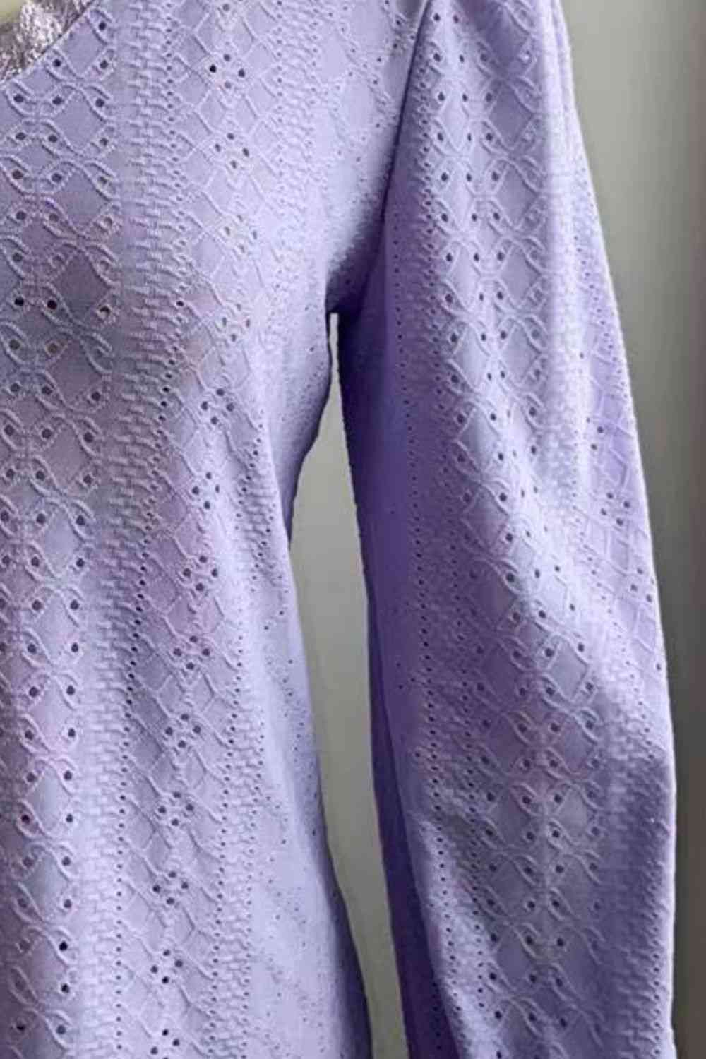 Eyelet V-Neck Flounce Sleeve Blouse - Be Bliss Boutique