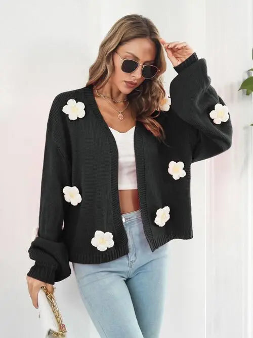 Floral Open Front Long Sleeve Cardigan - Be Bliss Boutique