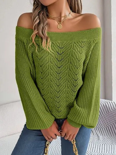Off-Shoulder Long Sleeve Sweater - Be Bliss Boutique