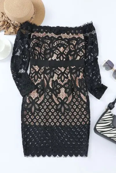 Off-Shoulder Long Sleeve Lace Dress - Be Bliss Boutique