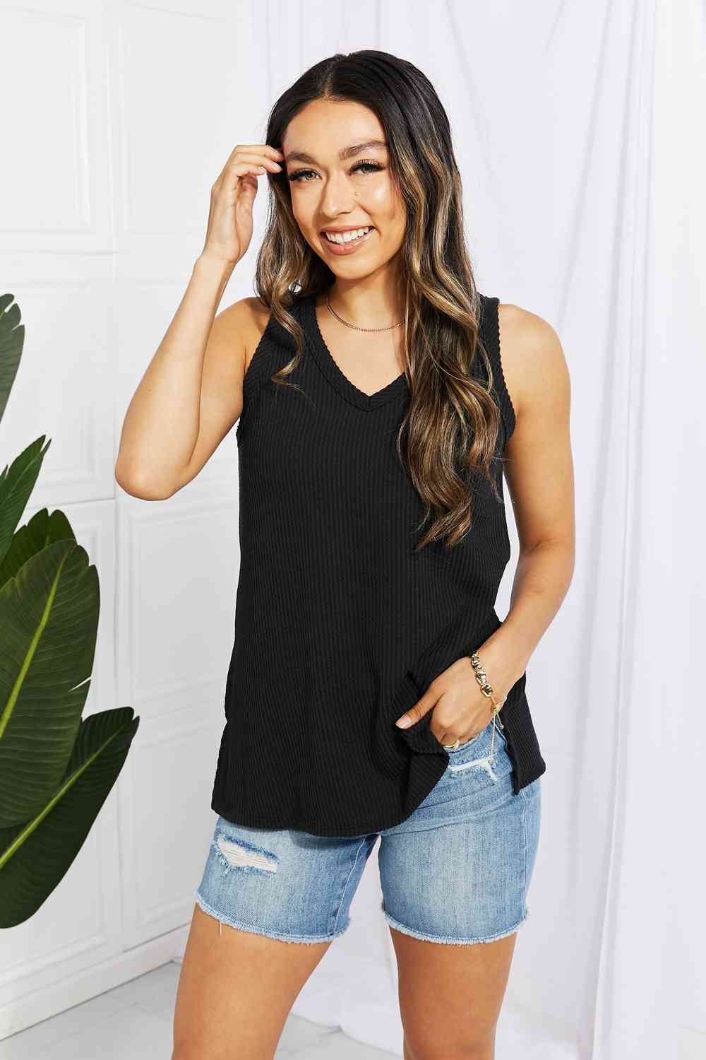 Blumin Apparel Chance of Sun Full Size Ribbed V-Neck Tank - Be Bliss Boutique