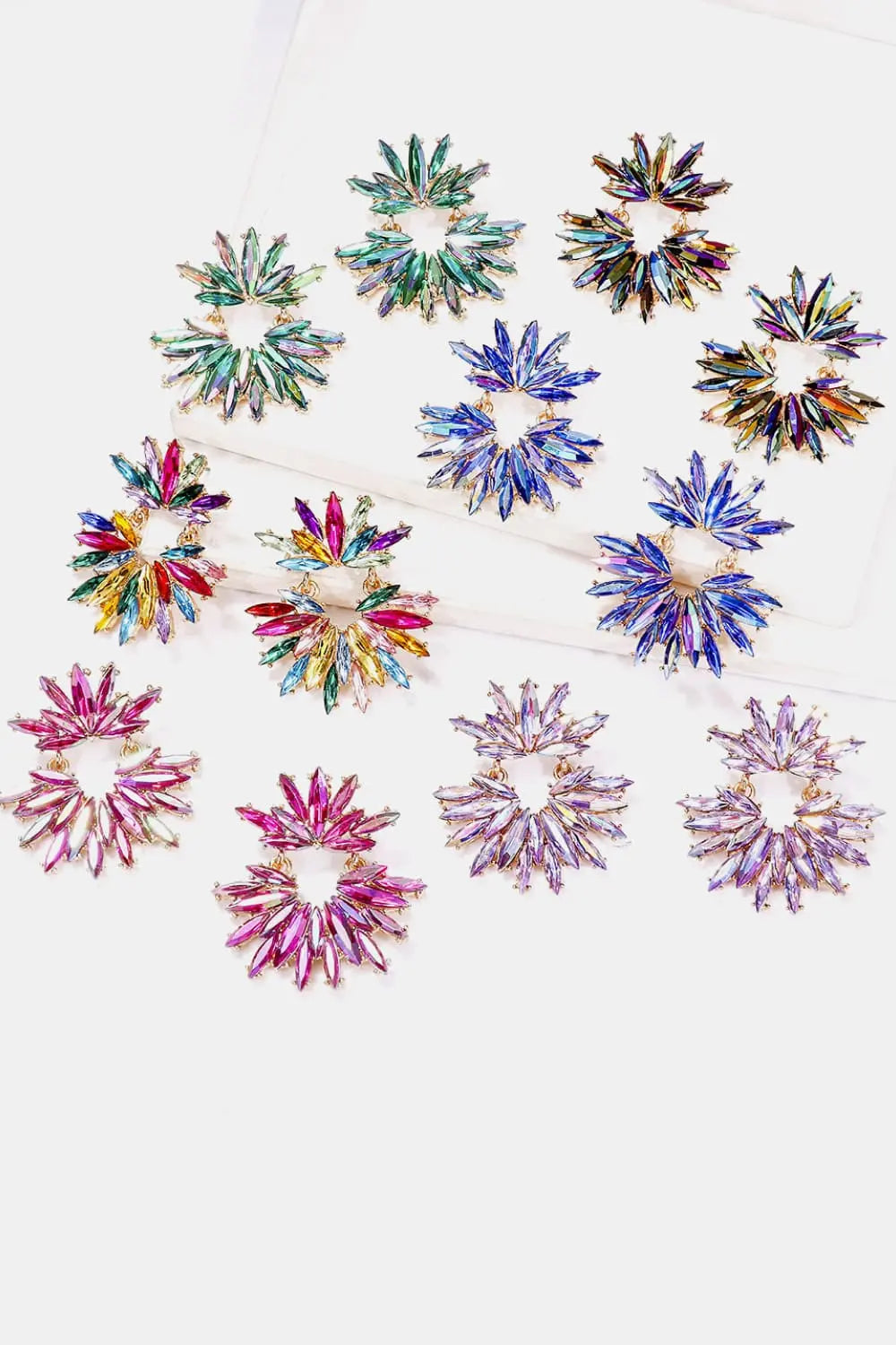 Flower Shape Glass Stone Dangle Earrings - Be Bliss Boutique