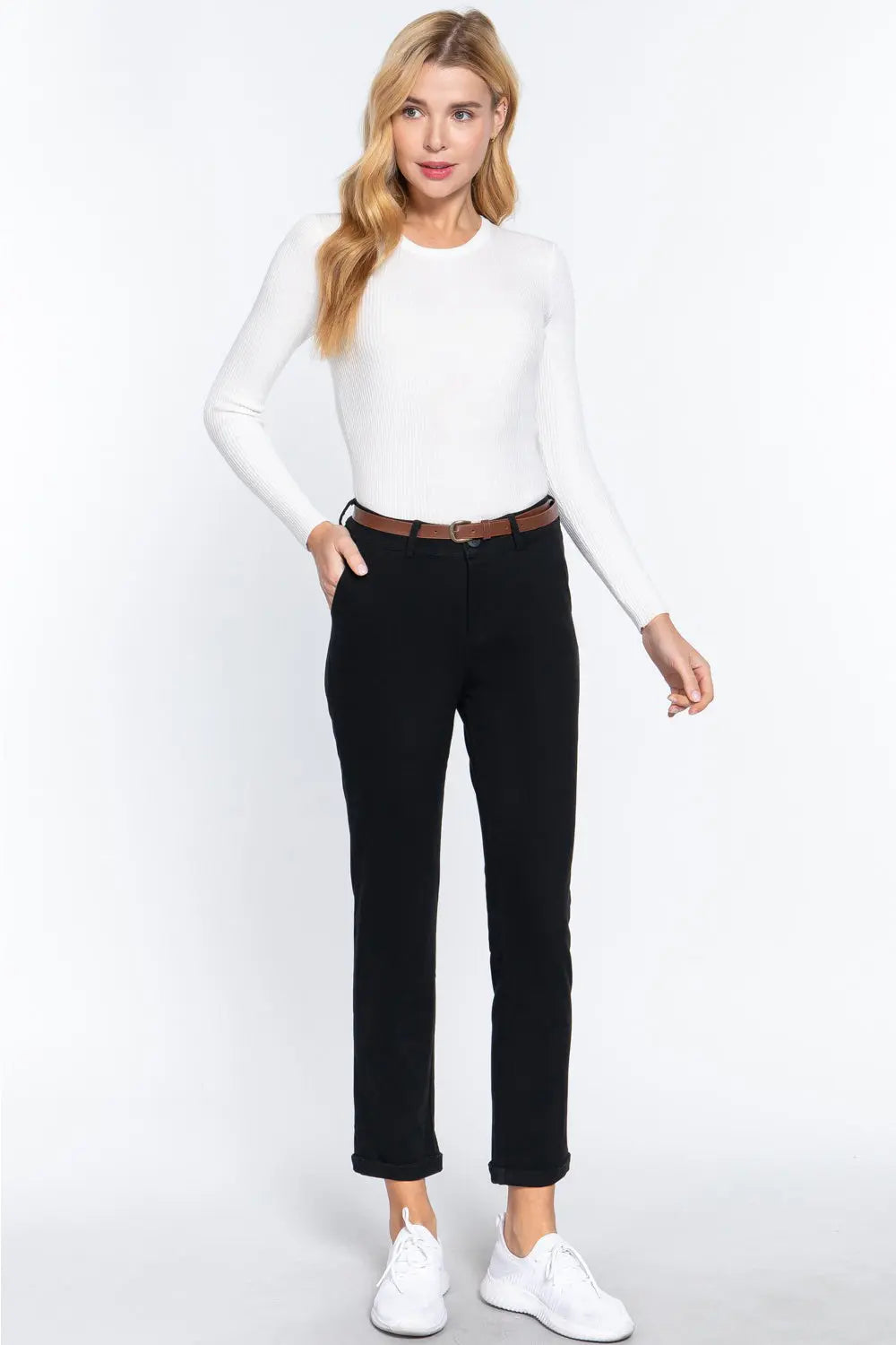 ACTIVE BASIC Cotton-Span Twill Straight Pants - Be Bliss Boutique