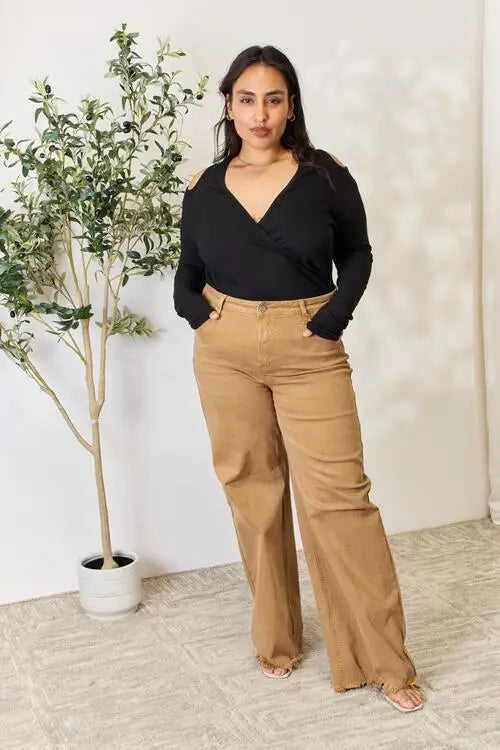 Culture Code Full Size Ribbed Surplice Cold Shoulder Top - Be Bliss Boutique