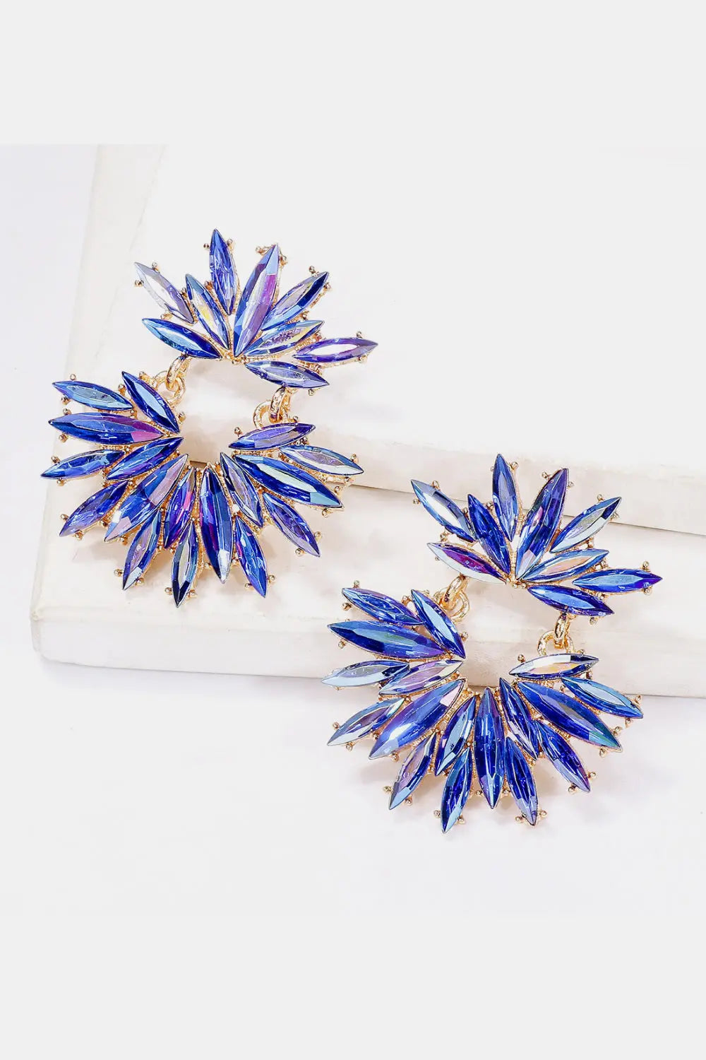 Flower Shape Glass Stone Dangle Earrings - Be Bliss Boutique