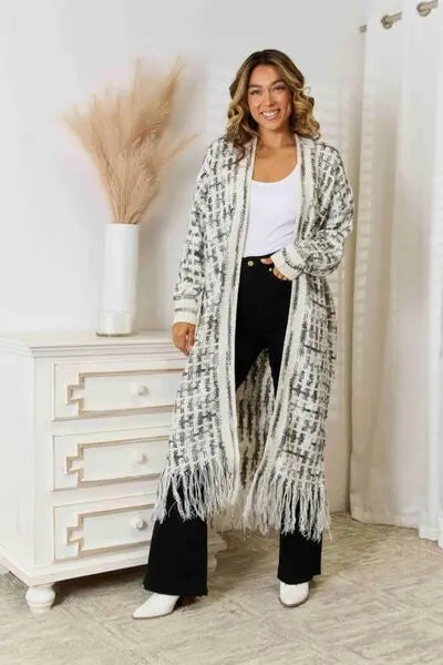 Multicolored Open Front Fringe Hem Cardigan - Be Bliss Boutique