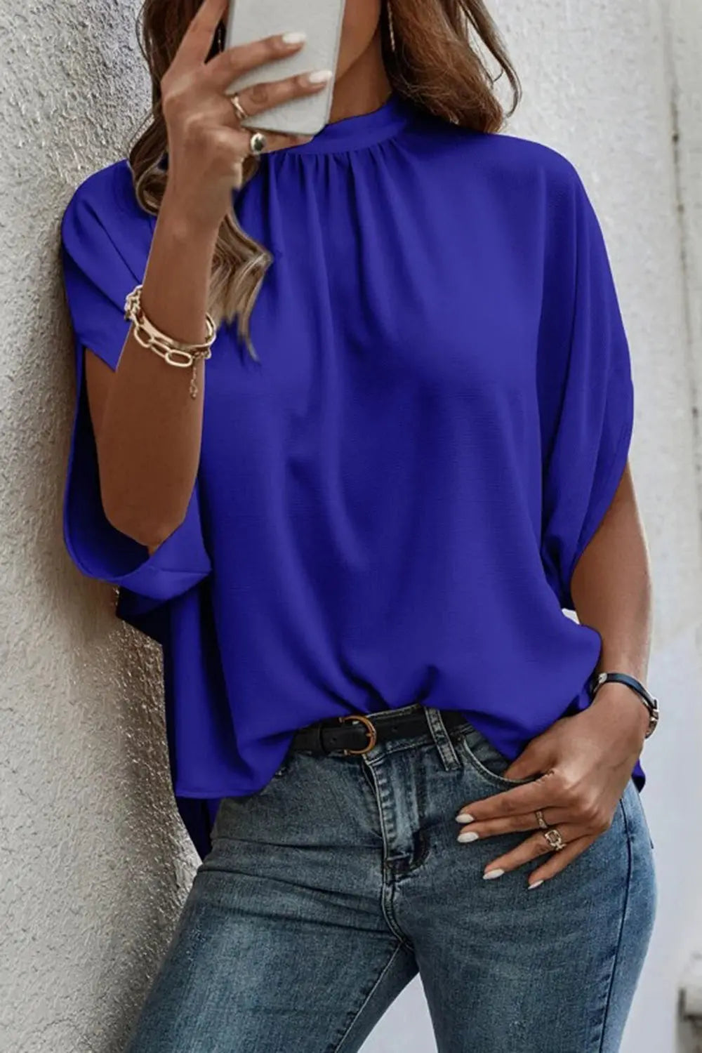 Tie Back Slit Half Sleeve Blouse - Be Bliss Boutique
