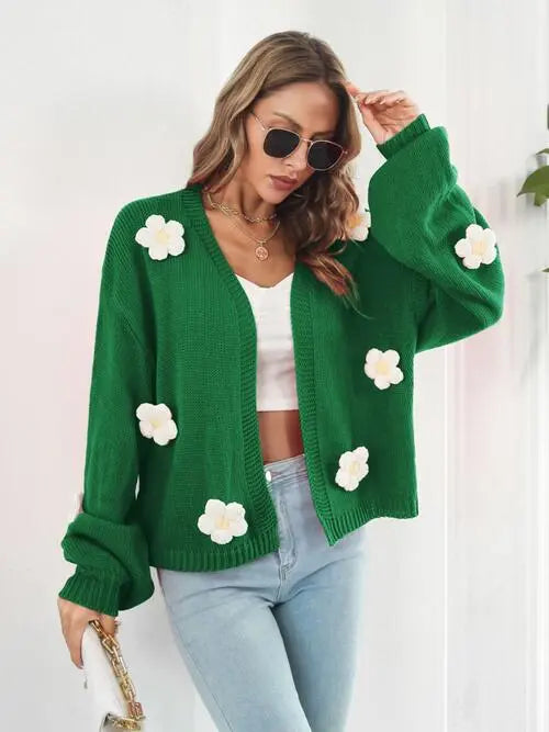 Floral Open Front Long Sleeve Cardigan - Be Bliss Boutique