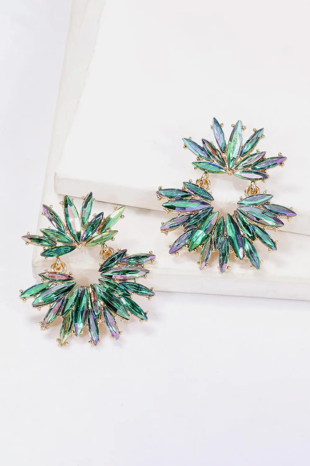 Flower Shape Glass Stone Dangle Earrings - Be Bliss Boutique