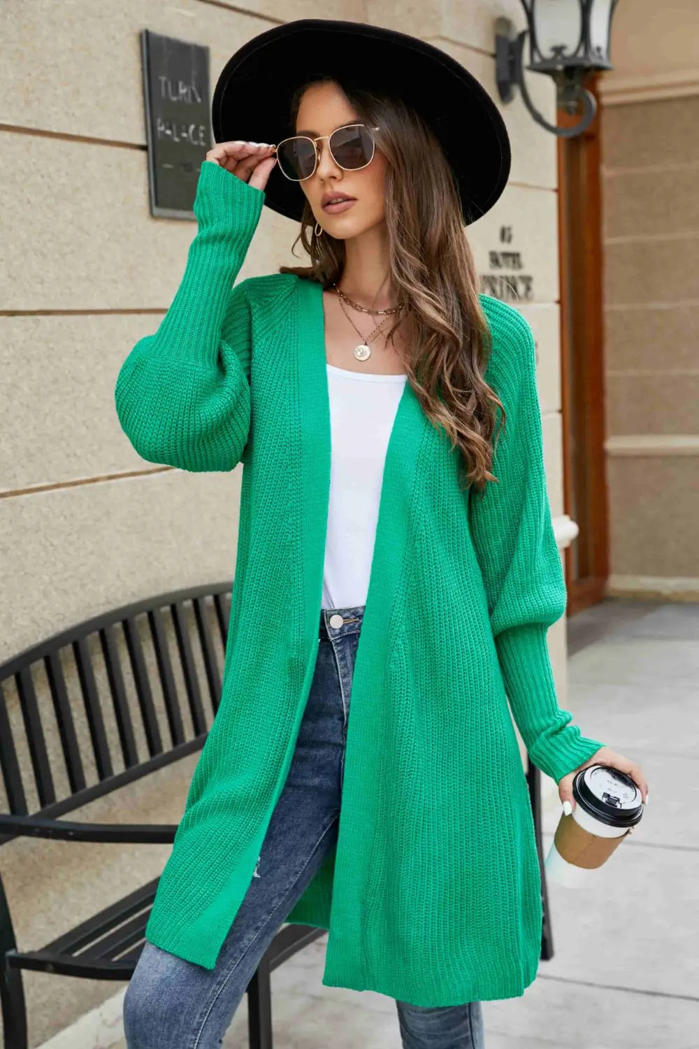 Open Front Lantern Sleeve Cardigan - Be Bliss Boutique