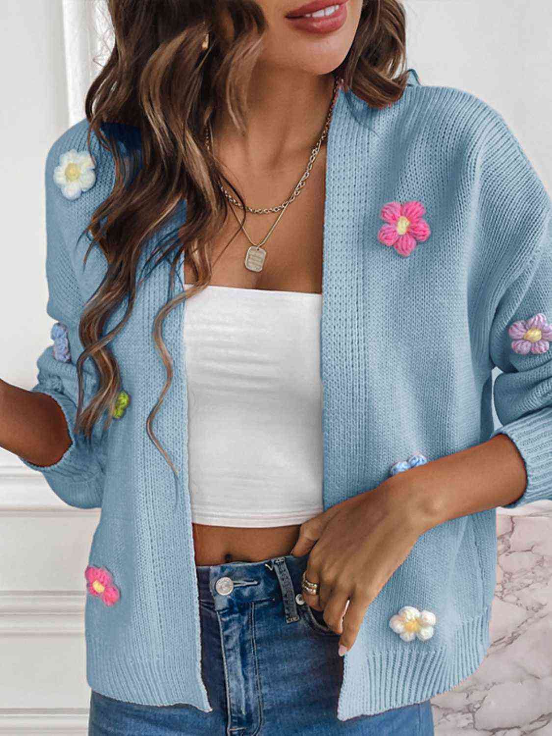 Floral Long Sleeve Open Front Cardigan - Be Bliss Boutique