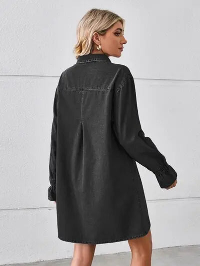 Pocketed Dropped Shoulder Mini Denim Dress - Be Bliss Boutique