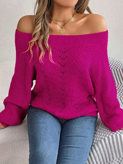 Off-Shoulder Long Sleeve Sweater - Be Bliss Boutique