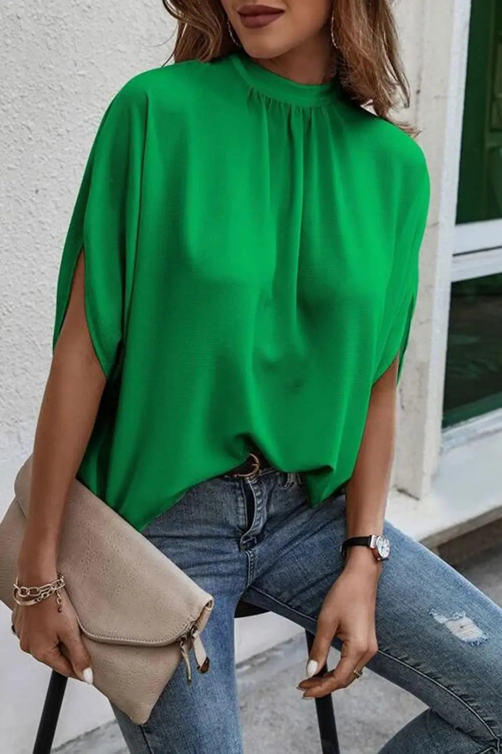 Tie Back Slit Half Sleeve Blouse - Be Bliss Boutique