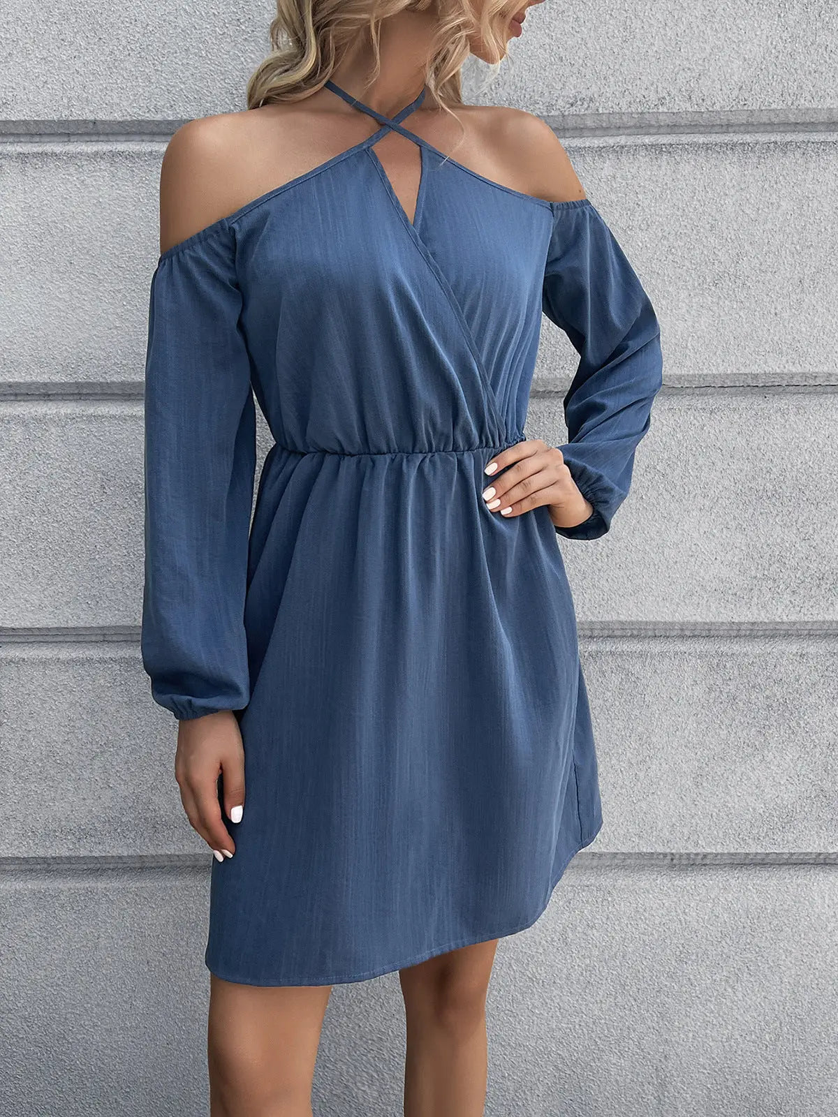 Cold-Shoulder Crisscross Mini Dress - Be Bliss Boutique