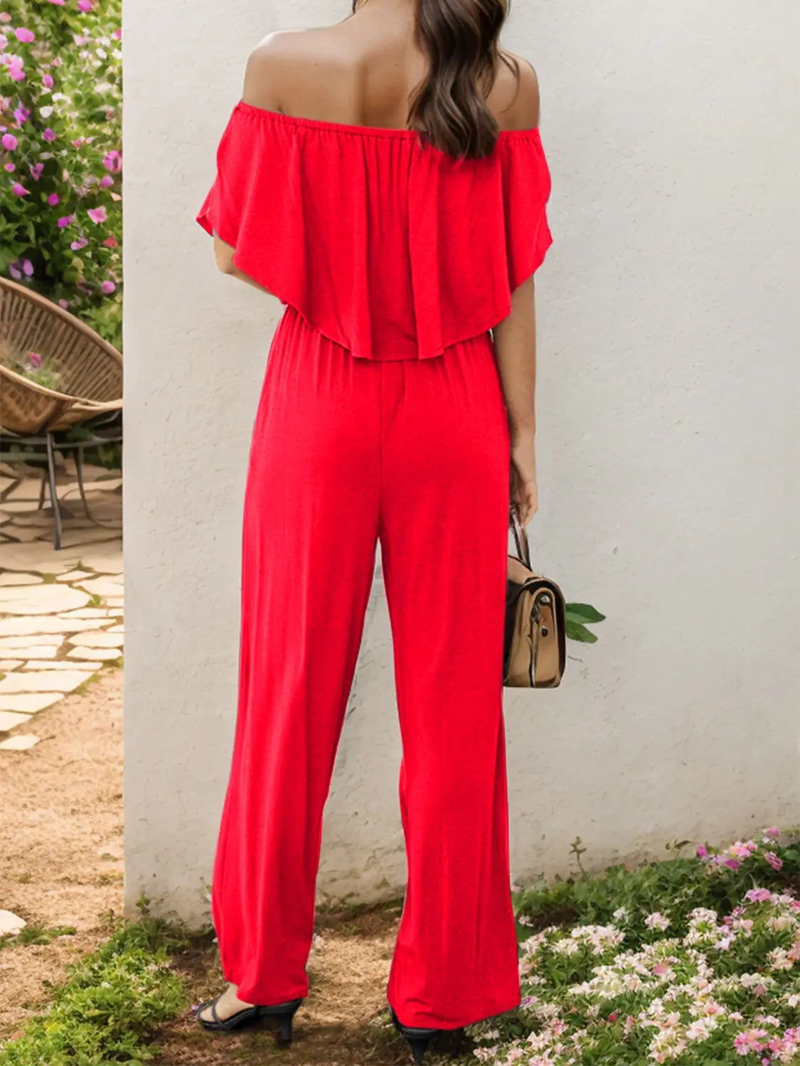 Off-Shoulder Wide Leg Jumpsuit - Be Bliss Boutique