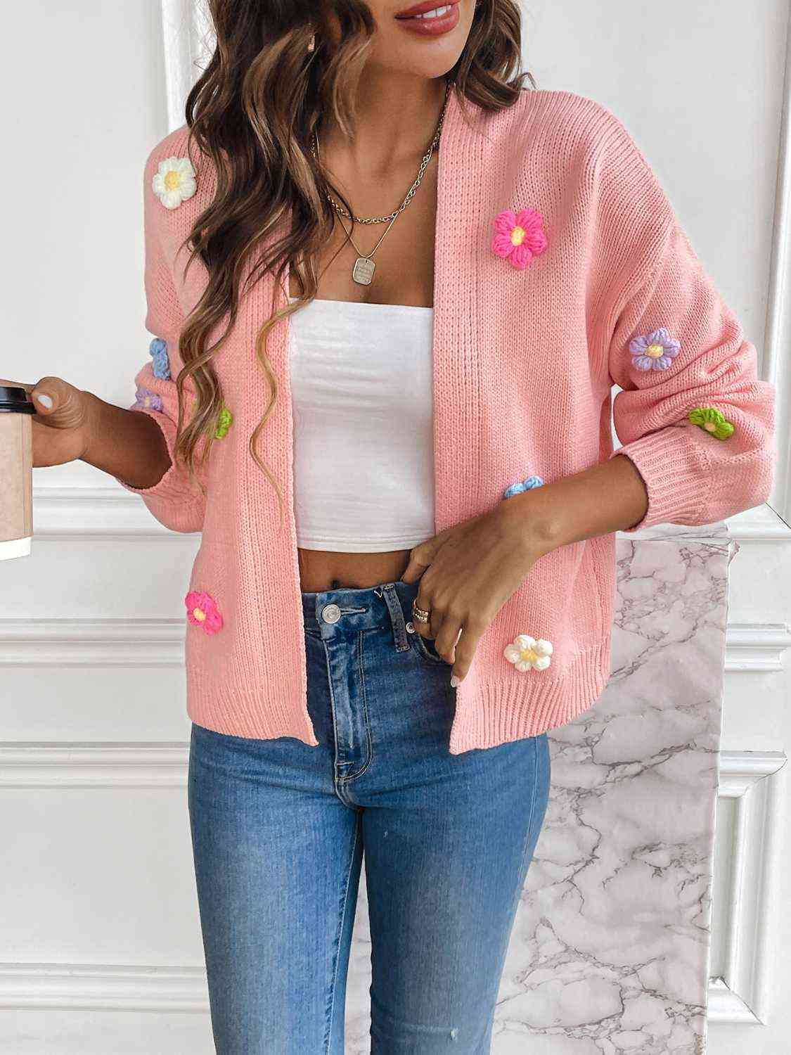 Floral Long Sleeve Open Front Cardigan - Be Bliss Boutique