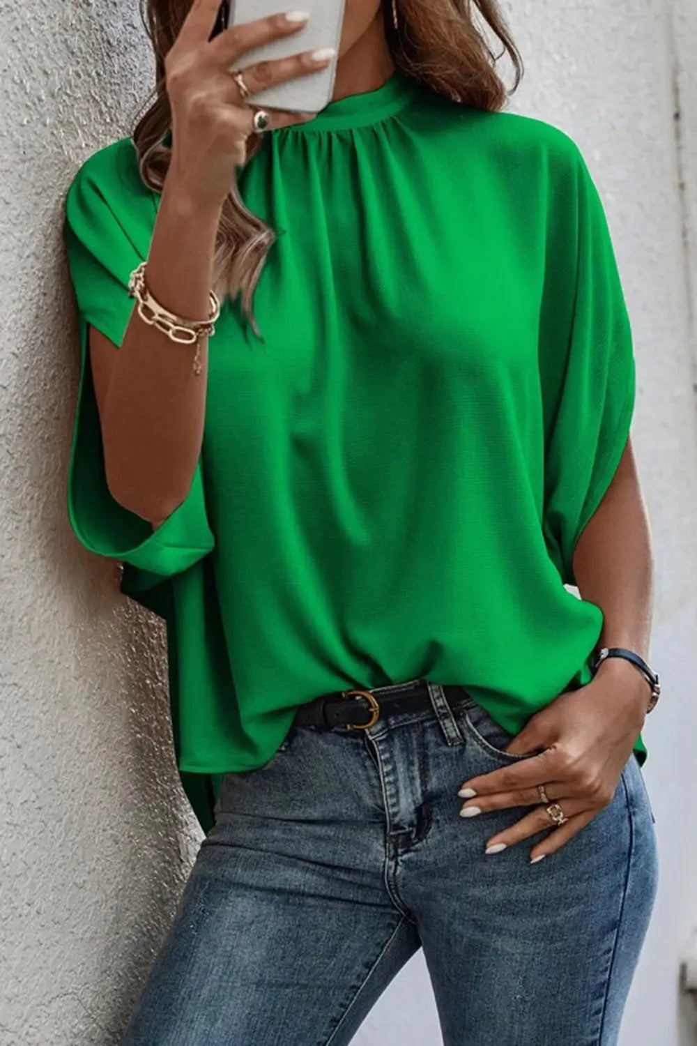 Tie Back Slit Half Sleeve Blouse - Be Bliss Boutique