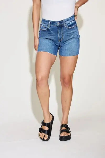 Judy Blue Full Size/Plus Size High Waist Slim Denim Shorts - Be Bliss Boutique