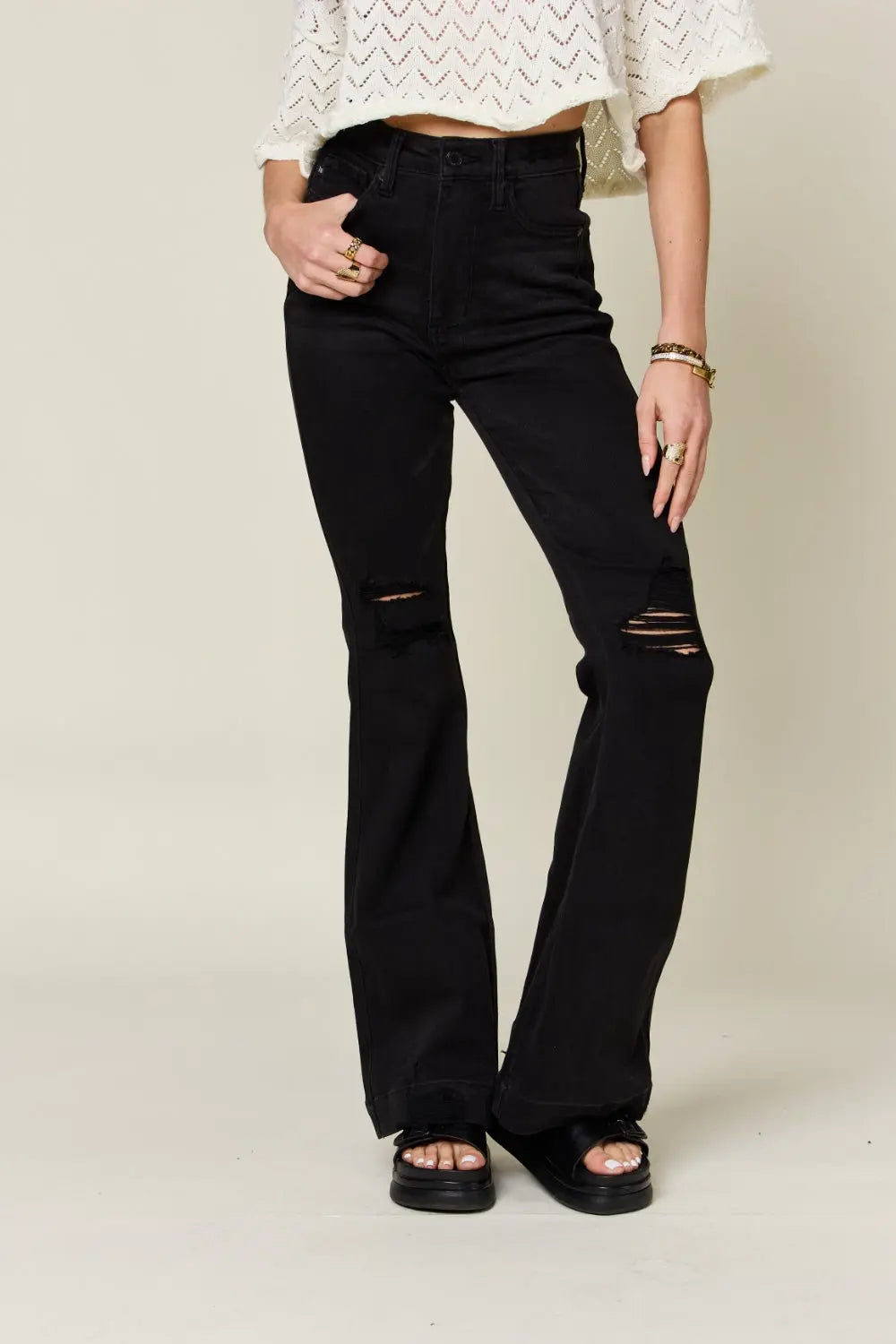 Judy Blue Full Size High Waist Distressed Flare Jeans - Be Bliss Boutique