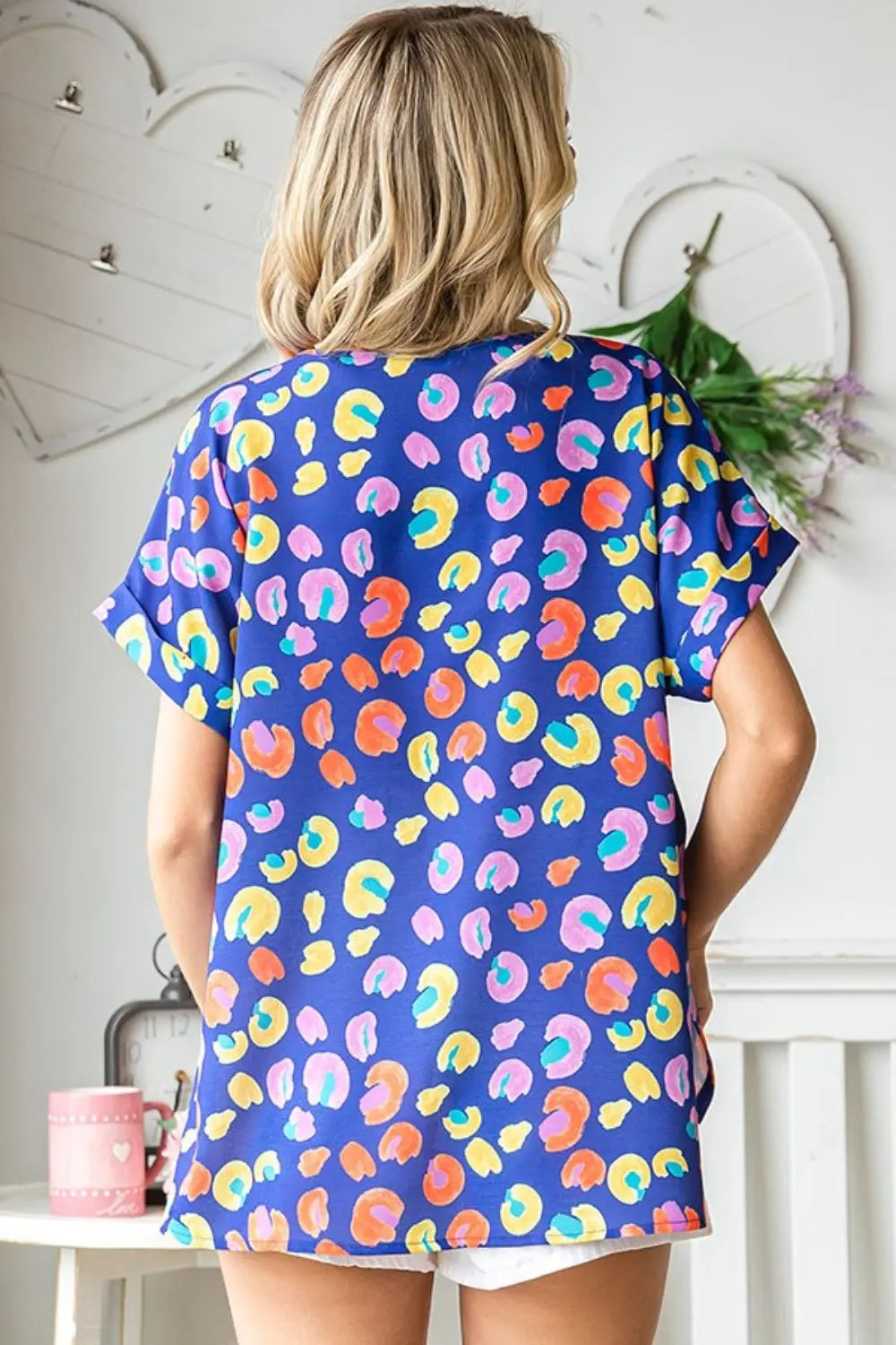 First Love Printed V-Neck Short Sleeve Blouse - Be Bliss Boutique