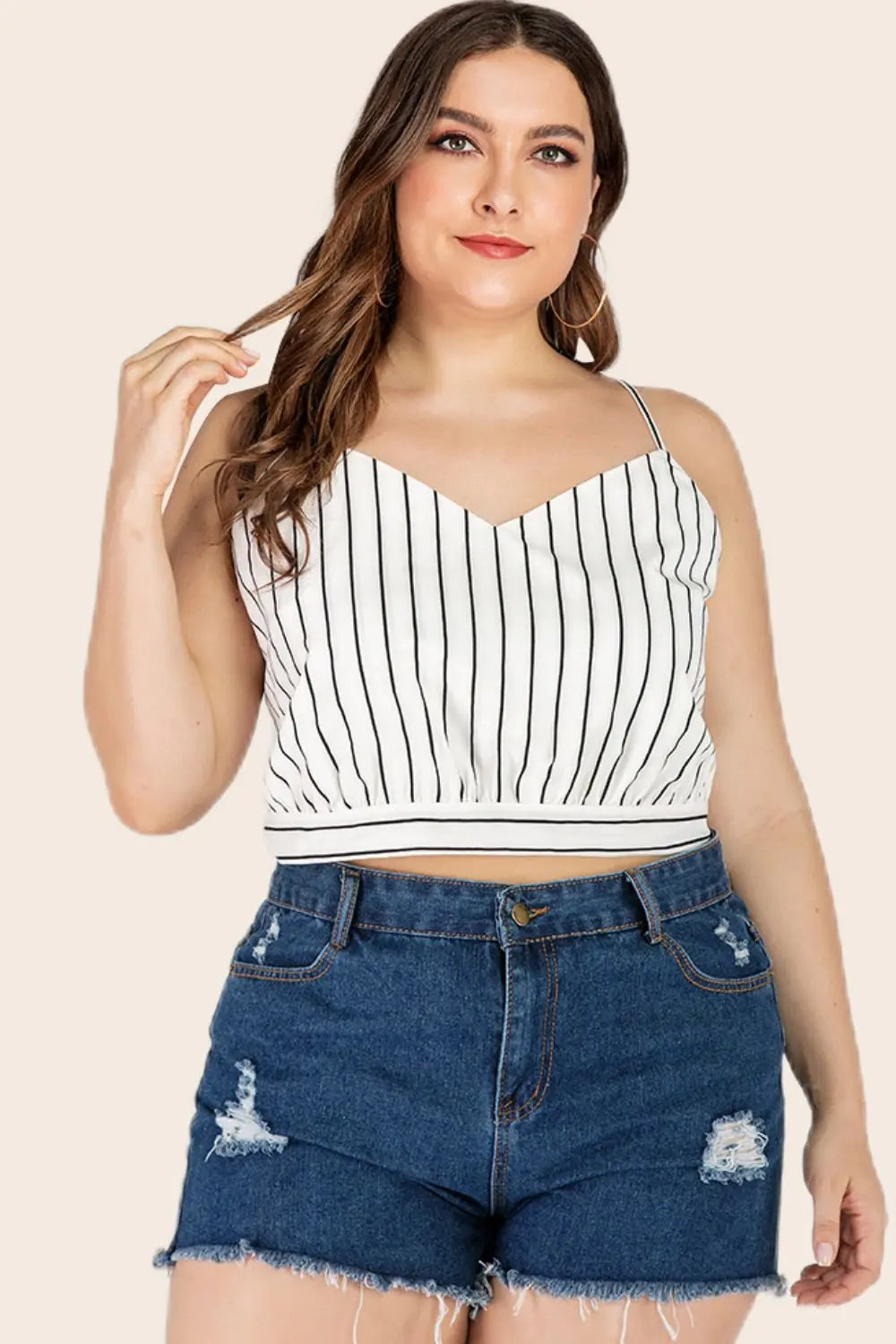 Plus Size Striped Tie-Back Cropped Cami - Be Bliss Boutique