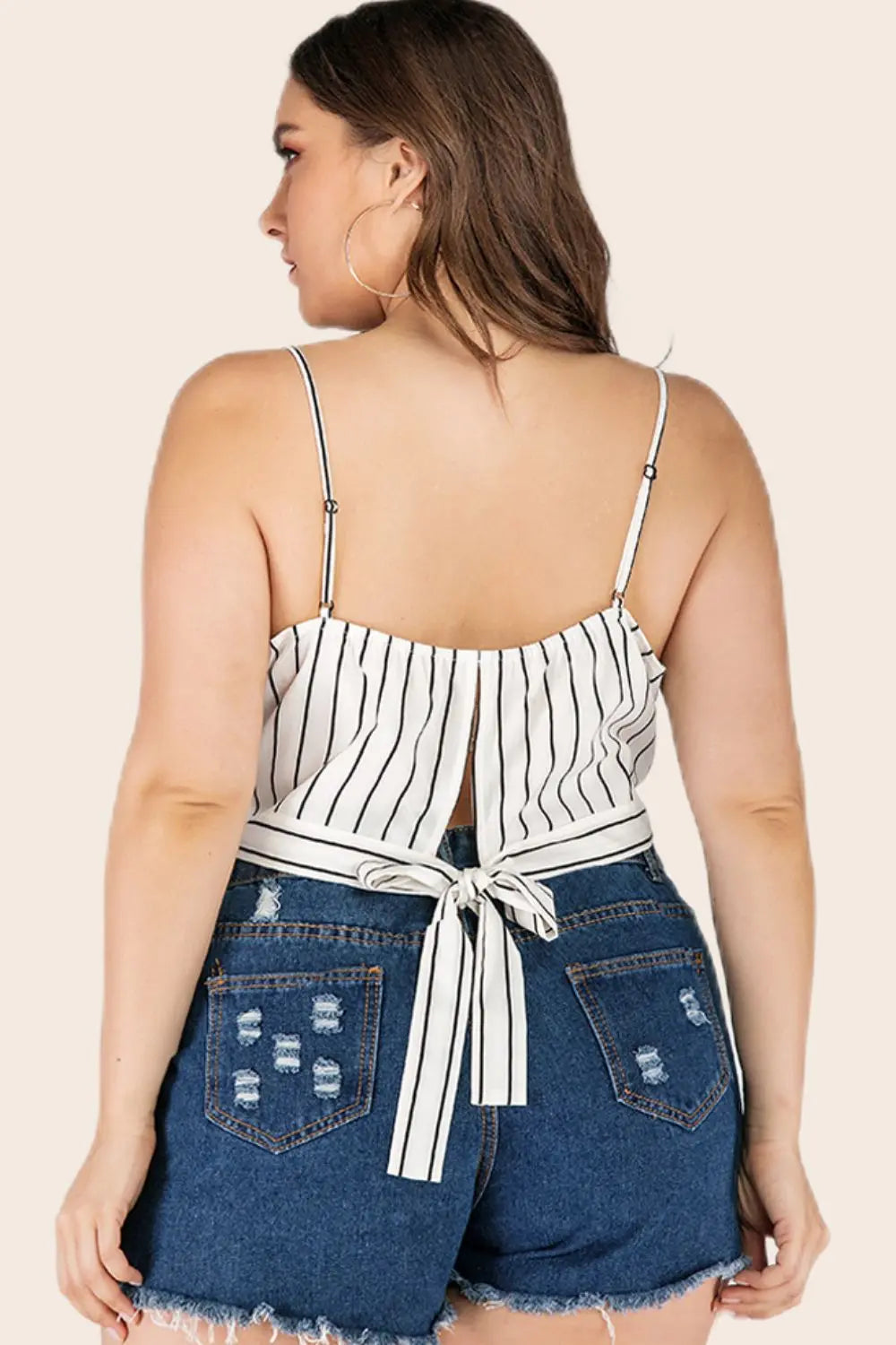Plus Size Striped Tie-Back Cropped Cami - Be Bliss Boutique