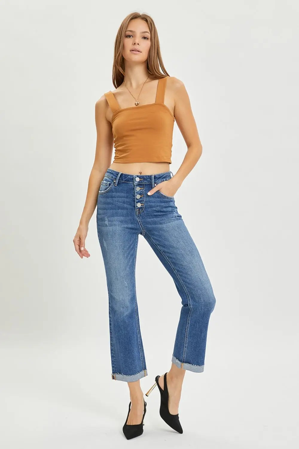RISEN Full Size Button Fly Cropped Bootcut Jeans - Be Bliss Boutique