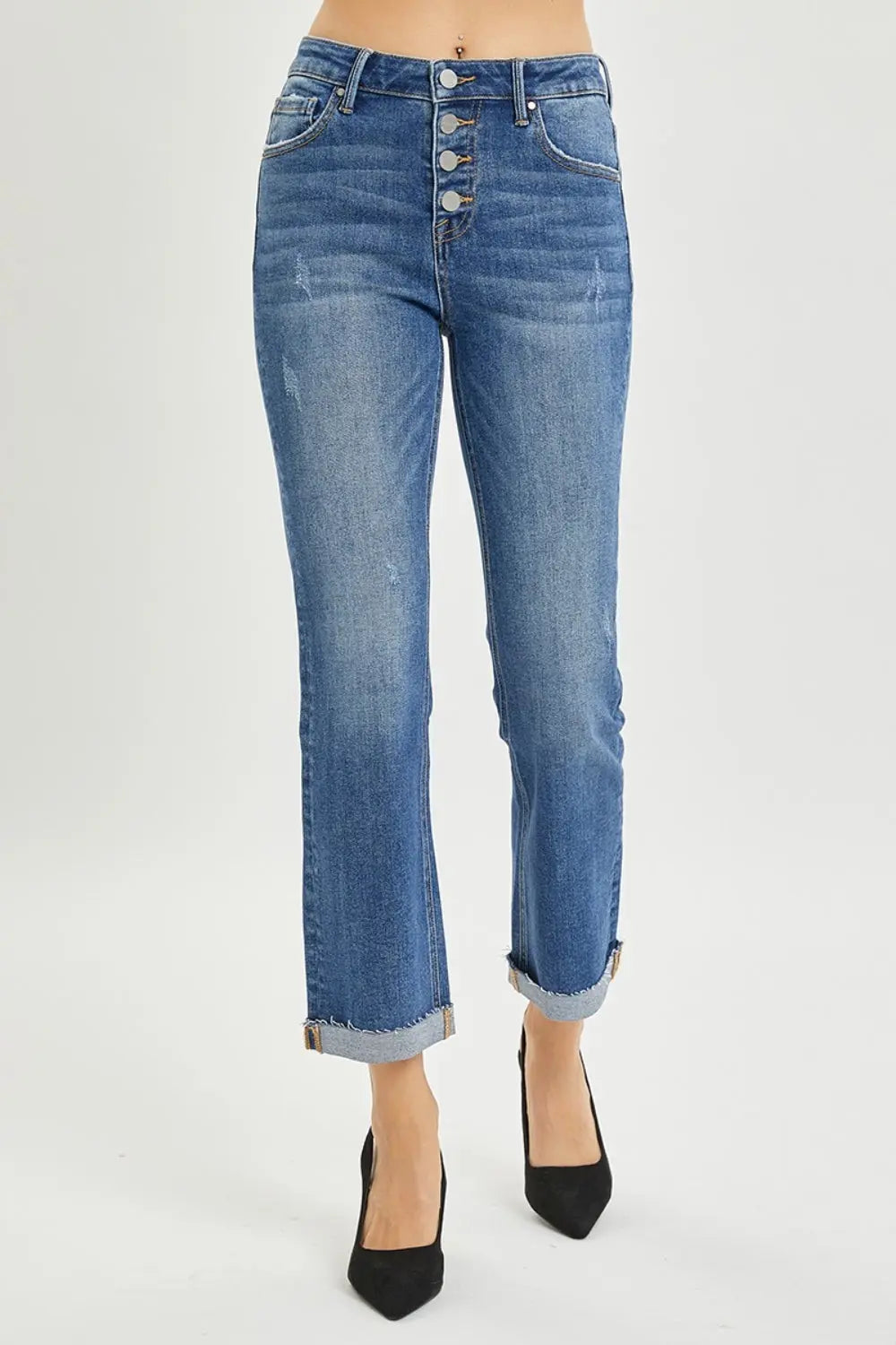 RISEN Full Size Button Fly Cropped Bootcut Jeans - Be Bliss Boutique