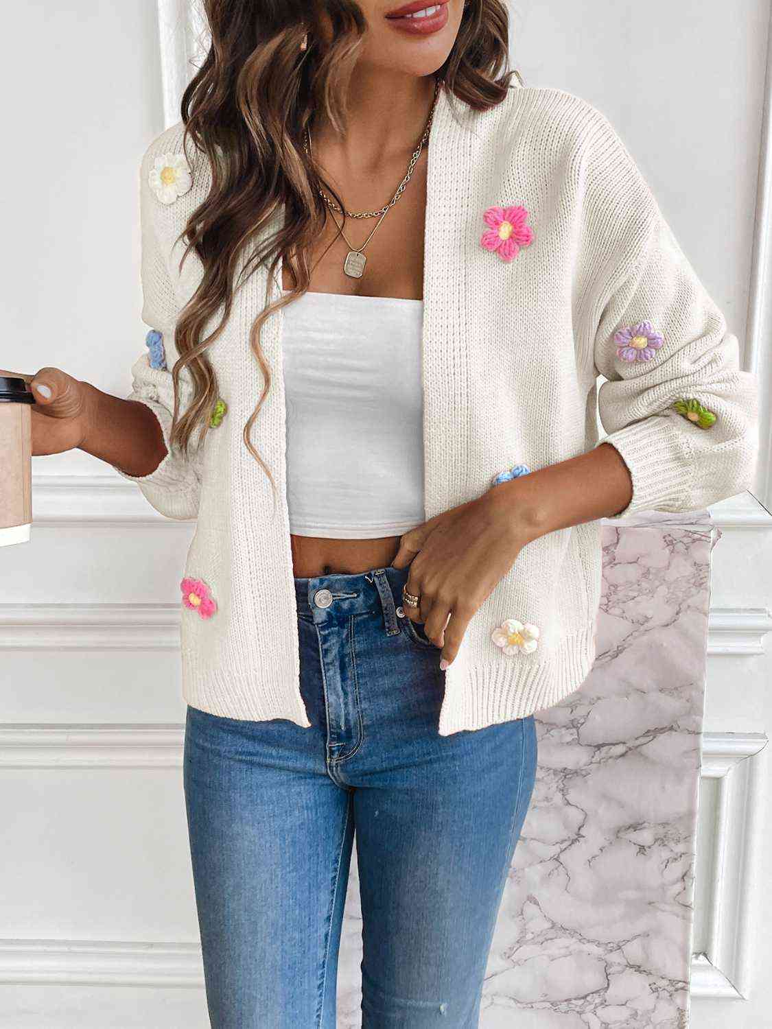 Floral Long Sleeve Open Front Cardigan - Be Bliss Boutique