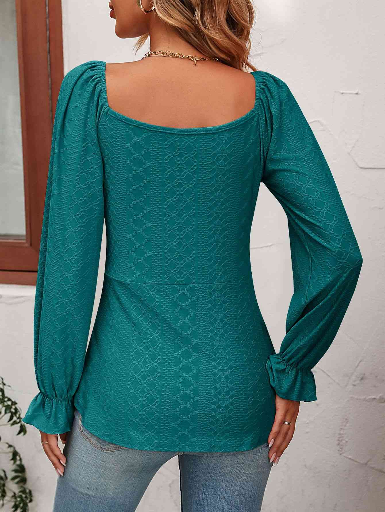 Tie Front V-Neck Puff Sleeve Blouse - Be Bliss Boutique