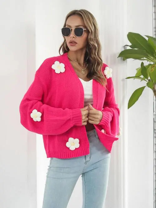 Floral Open Front Long Sleeve Cardigan - Be Bliss Boutique