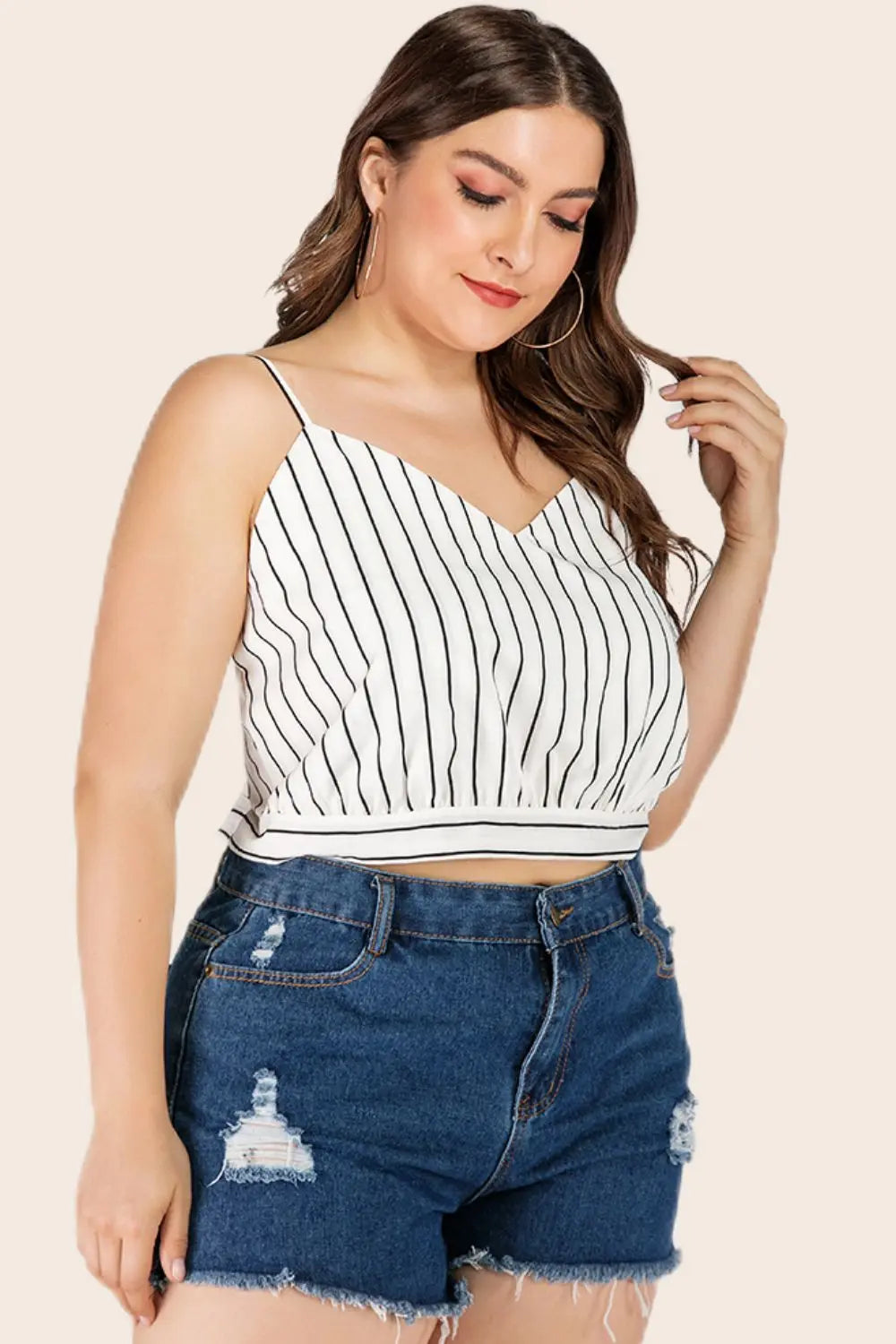 Plus Size Striped Tie-Back Cropped Cami - Be Bliss Boutique