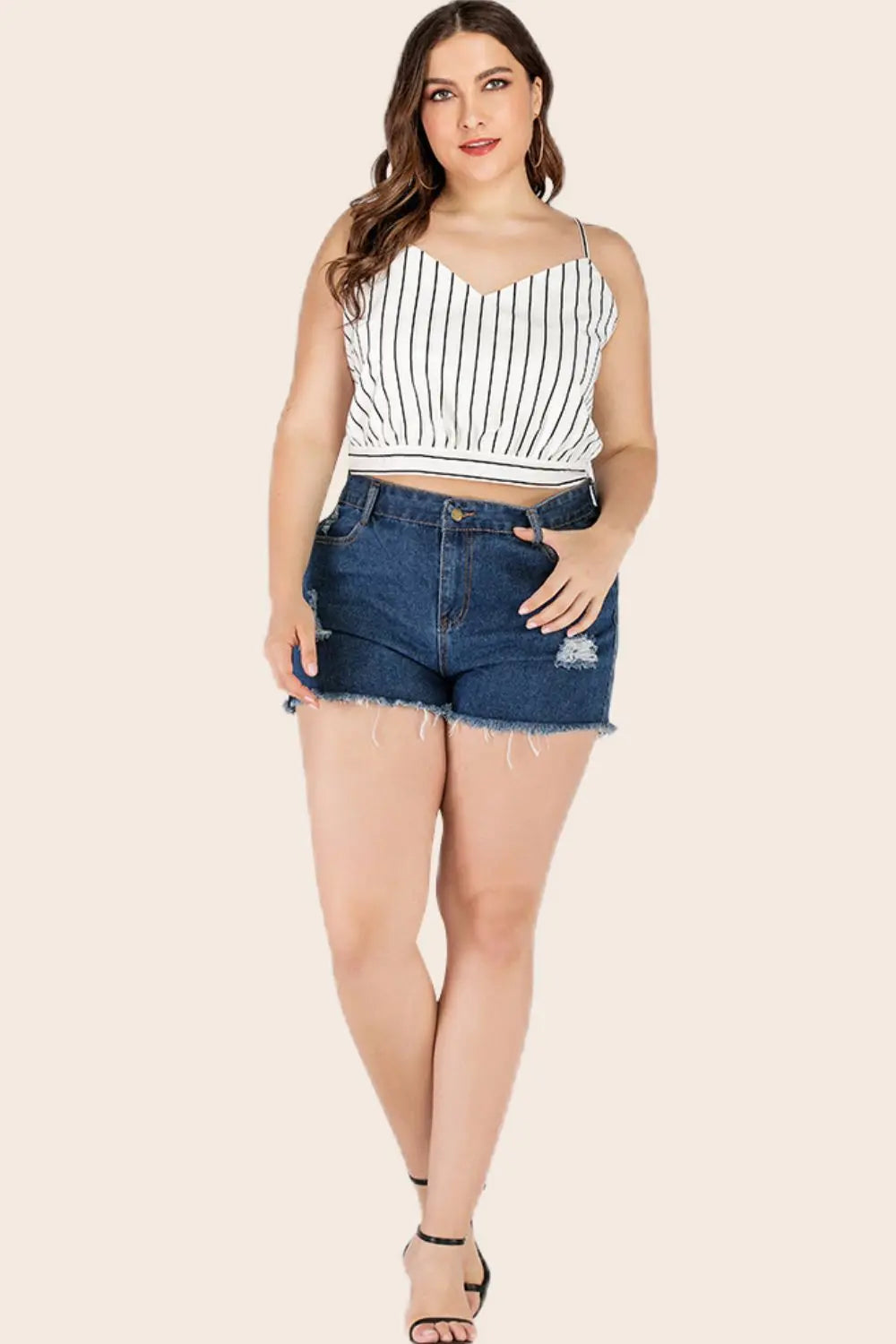 Plus Size Striped Tie-Back Cropped Cami - Be Bliss Boutique