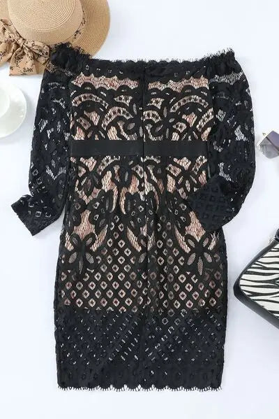 Off-Shoulder Long Sleeve Lace Dress - Be Bliss Boutique