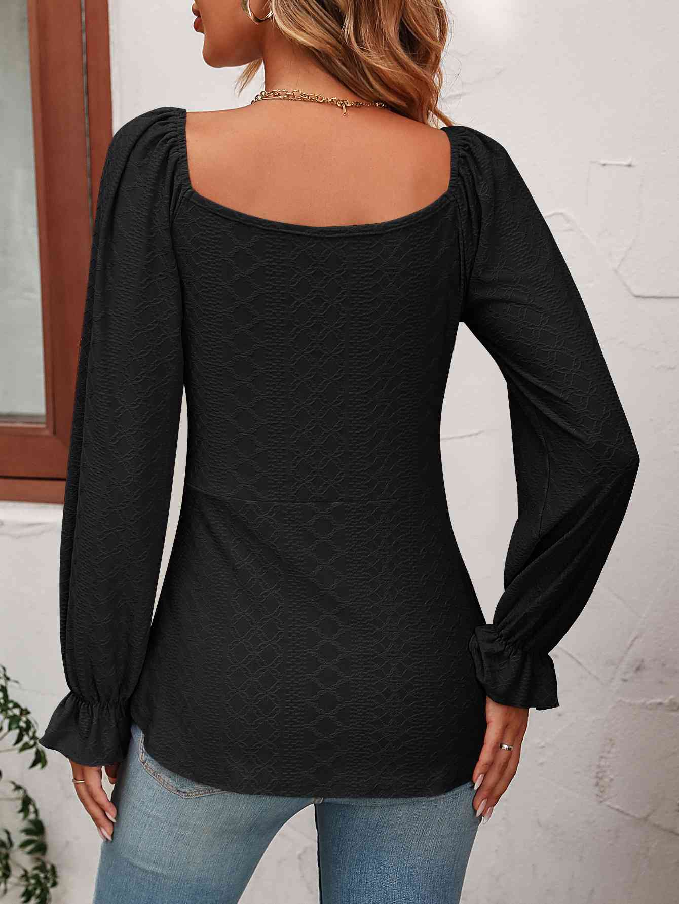 Tie Front V-Neck Puff Sleeve Blouse - Be Bliss Boutique