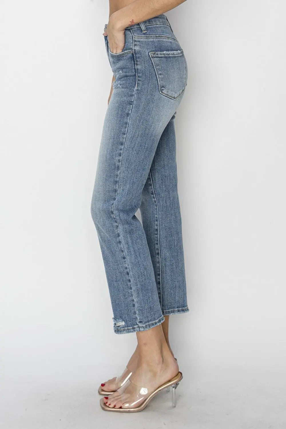 RISEN Full Size High Waist Distressed Cropped Jeans - Be Bliss Boutique