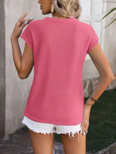 Rolled Cap Sleeve Round Neck Sweater Vest - Be Bliss Boutique