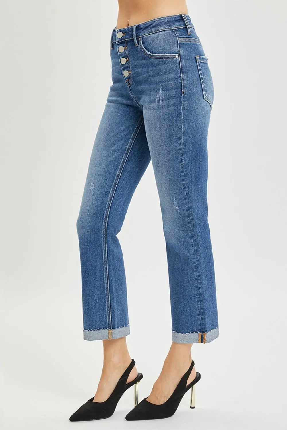 RISEN Full Size Button Fly Cropped Bootcut Jeans - Be Bliss Boutique