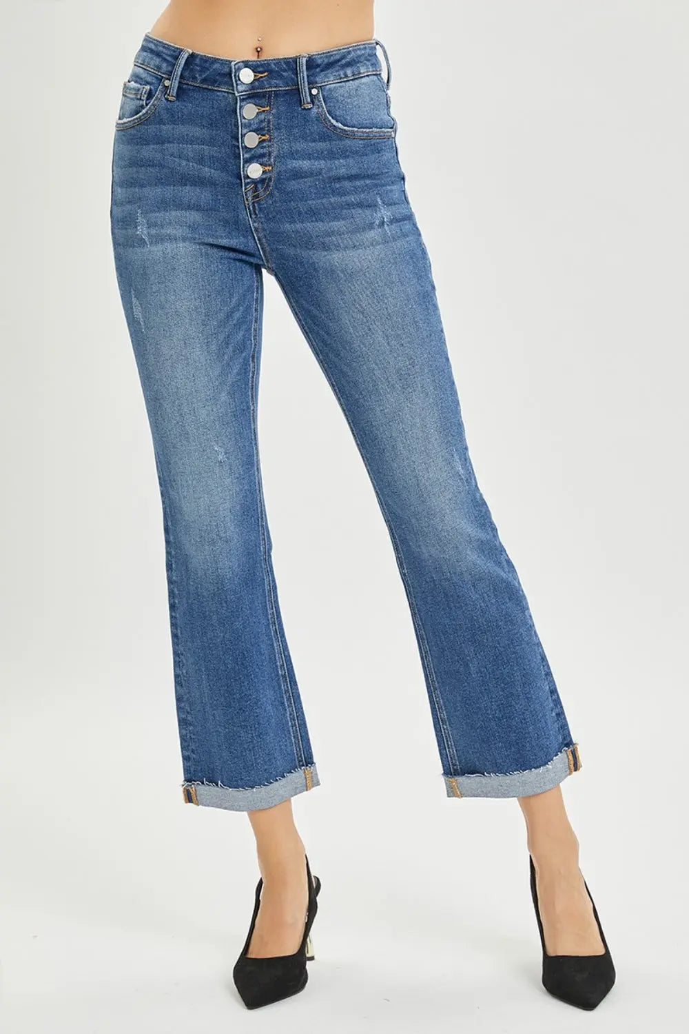 RISEN Full Size Button Fly Cropped Bootcut Jeans - Be Bliss Boutique