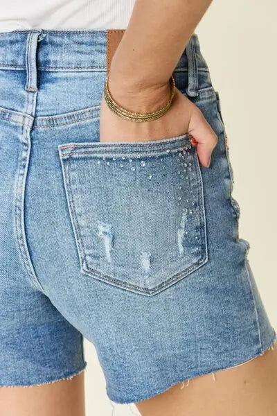 Judy Blue Full Size High Waist Rhinestone Decor Denim Shorts - Be Bliss Boutique