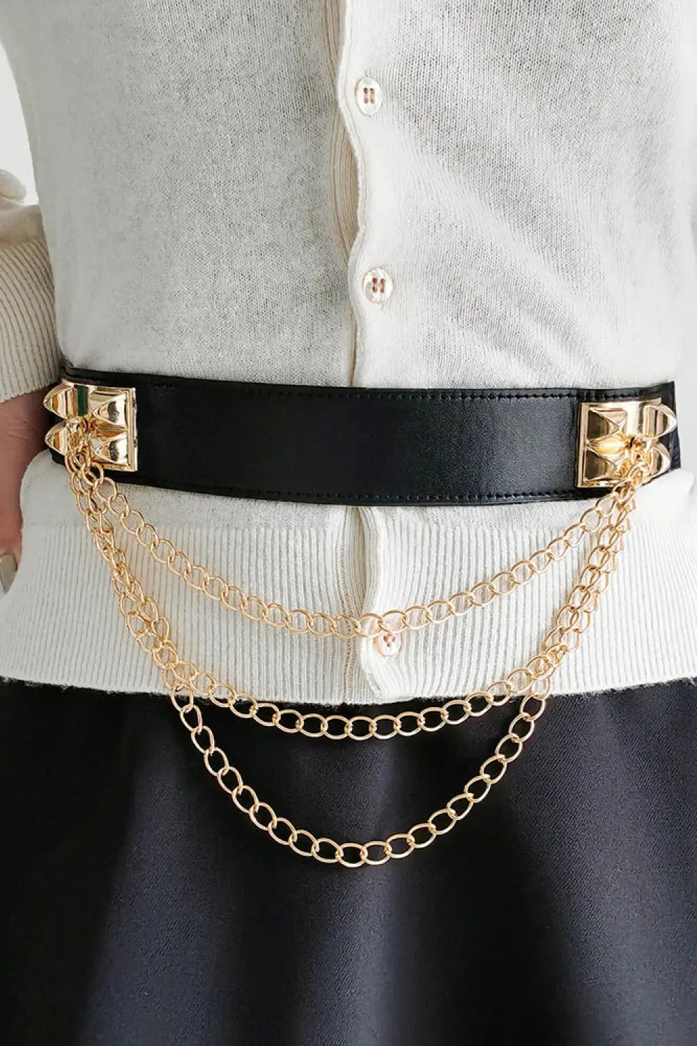 Black Elastic Belt with Triple Gold Chain - Be Bliss Boutique