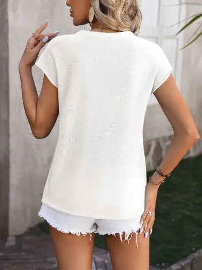 Rolled Cap Sleeve Round Neck Sweater Vest - Be Bliss Boutique